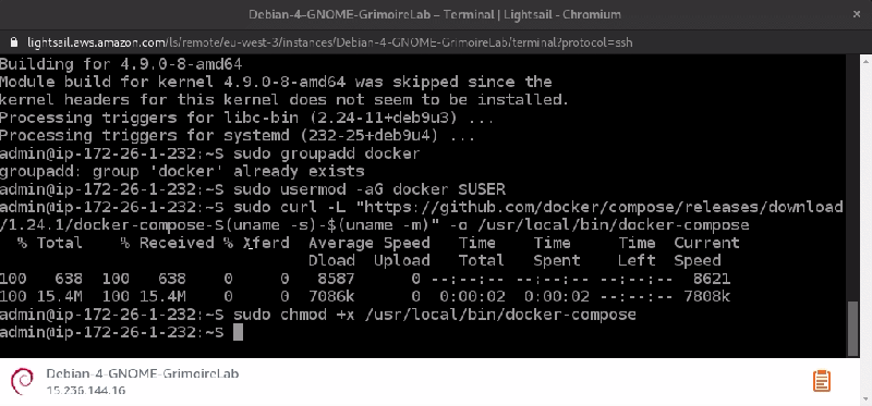 Terminal screenshot running docker-compose --version